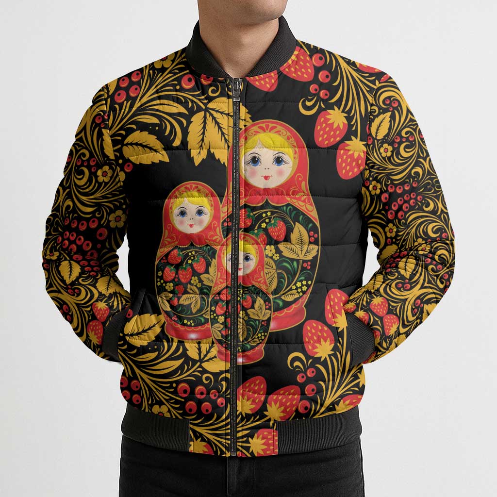 Russian Matryoshka Doll Bomber Puffer Jacket Khokhloma Patterns - Wonder Print Shop