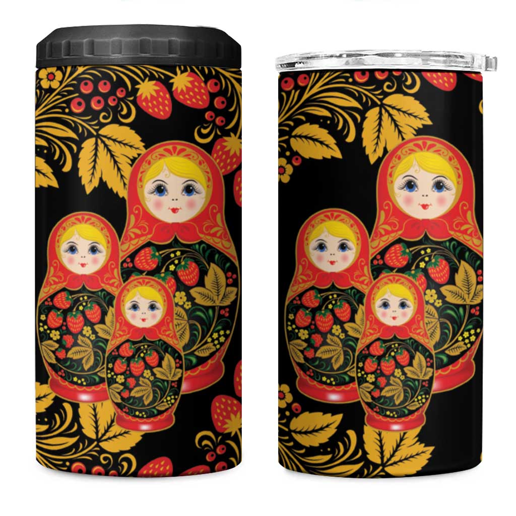 Russian Matryoshka Doll 4 in 1 Can Cooler Tumbler Khokhloma Patterns - Wonder Print Shop