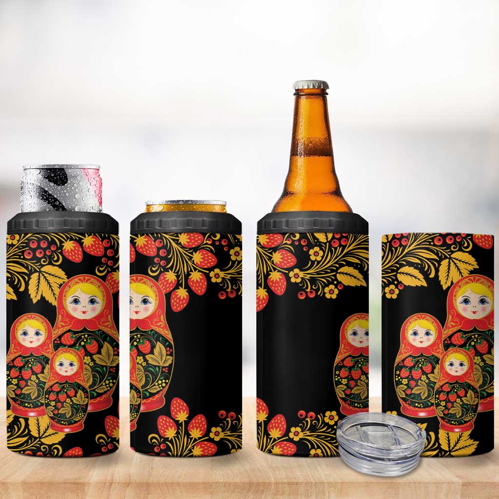 Russian Matryoshka Doll 4 in 1 Can Cooler Tumbler Khokhloma Patterns - Wonder Print Shop