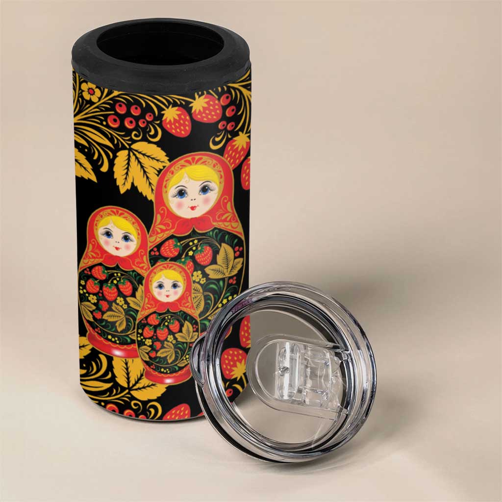 Russian Matryoshka Doll 4 in 1 Can Cooler Tumbler Khokhloma Patterns - Wonder Print Shop