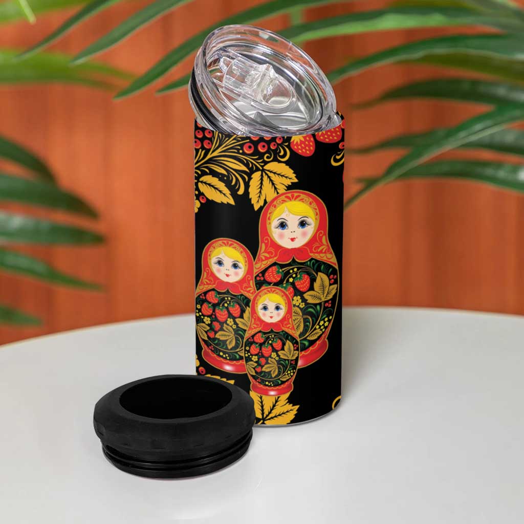 Russian Matryoshka Doll 4 in 1 Can Cooler Tumbler Khokhloma Patterns - Wonder Print Shop