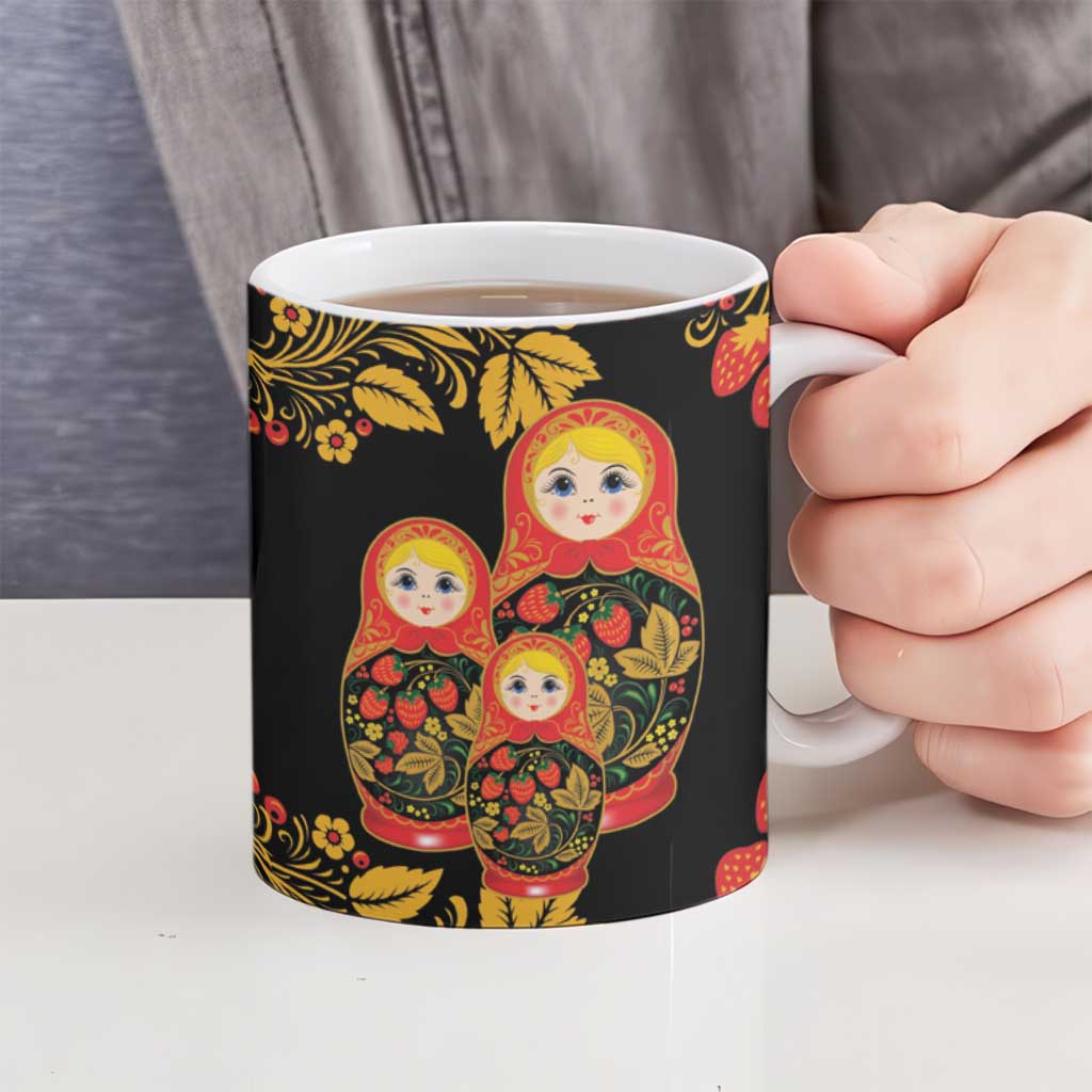 Russian Matryoshka Doll Ceramic Mug Khokhloma Patterns - Wonder Print Shop