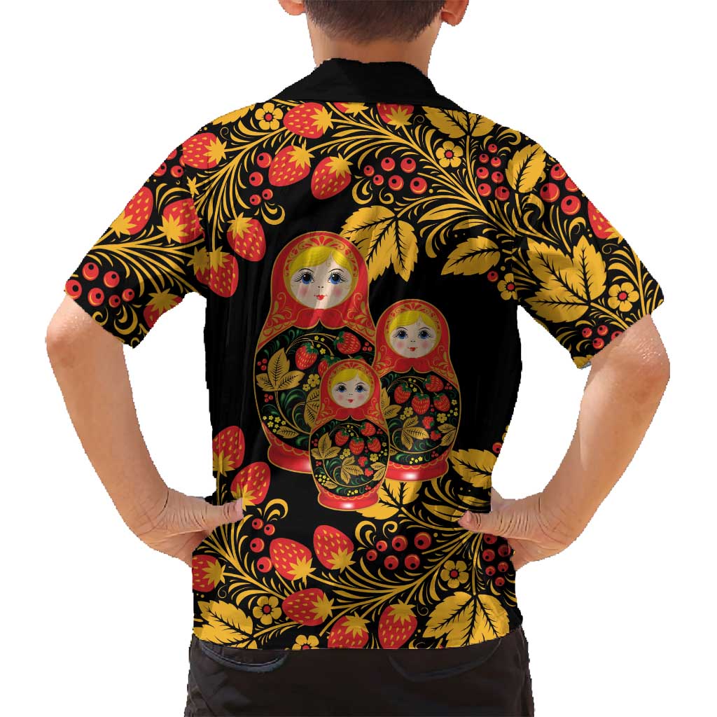 Russian Matryoshka Doll Family Matching Long Sleeve Bodycon Dress and Hawaiian Shirt Khokhloma Patterns - Wonder Print Shop