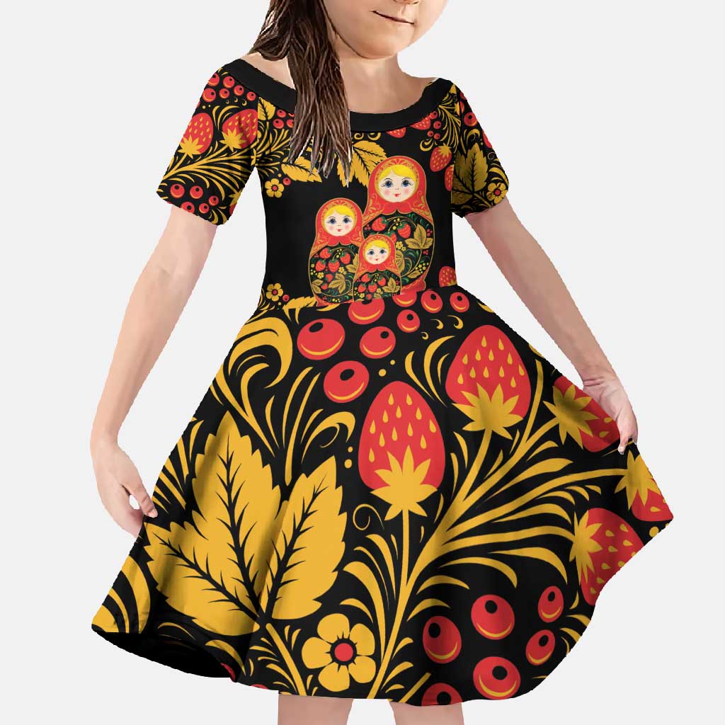 Russian Matryoshka Doll Family Matching Long Sleeve Bodycon Dress and Hawaiian Shirt Khokhloma Patterns - Wonder Print Shop