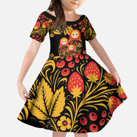 Russian Matryoshka Doll Family Matching Long Sleeve Bodycon Dress and Hawaiian Shirt Khokhloma Patterns - Wonder Print Shop