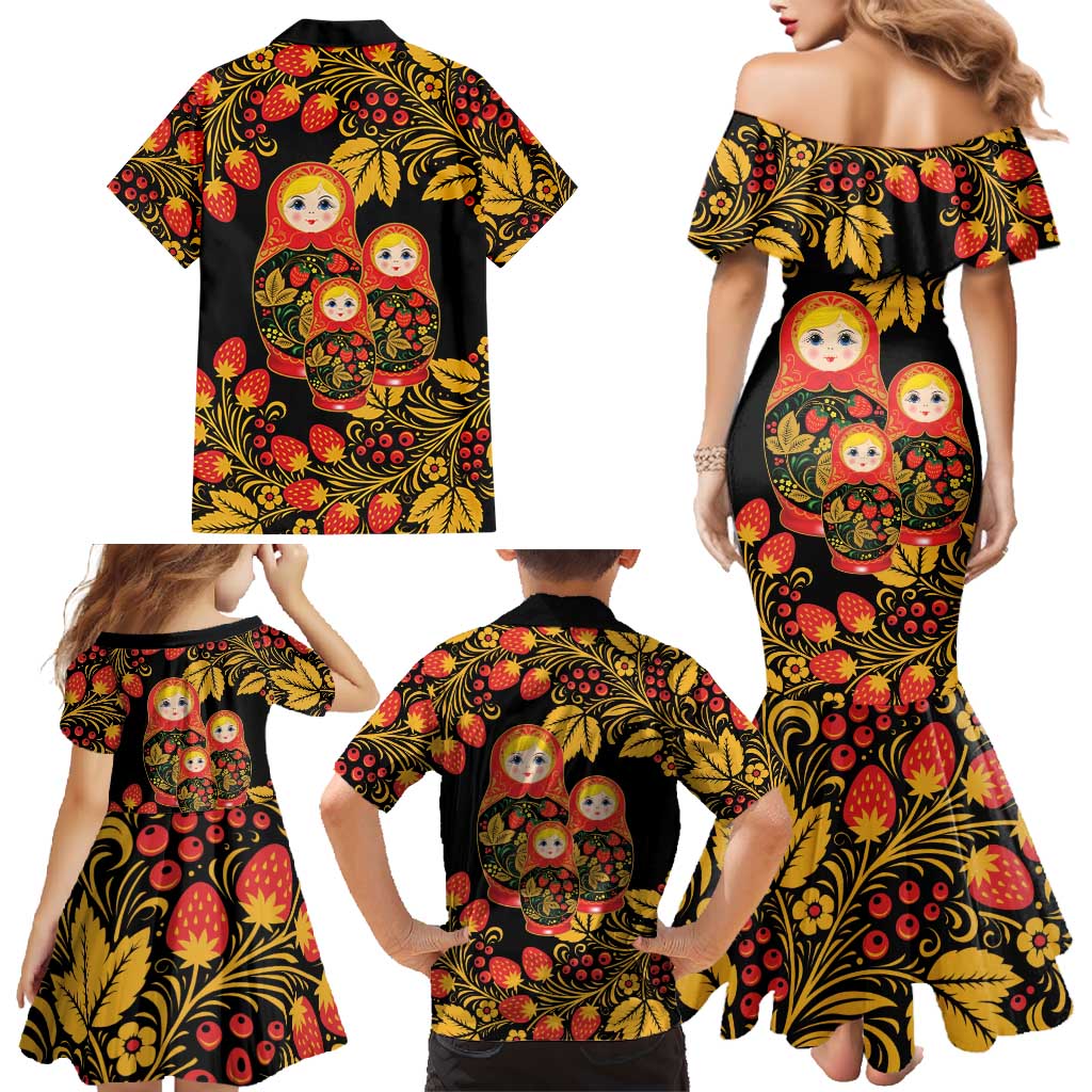 Russian Matryoshka Doll Family Matching Mermaid Dress and Hawaiian Shirt Khokhloma Patterns - Wonder Print Shop