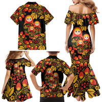 Russian Matryoshka Doll Family Matching Mermaid Dress and Hawaiian Shirt Khokhloma Patterns - Wonder Print Shop