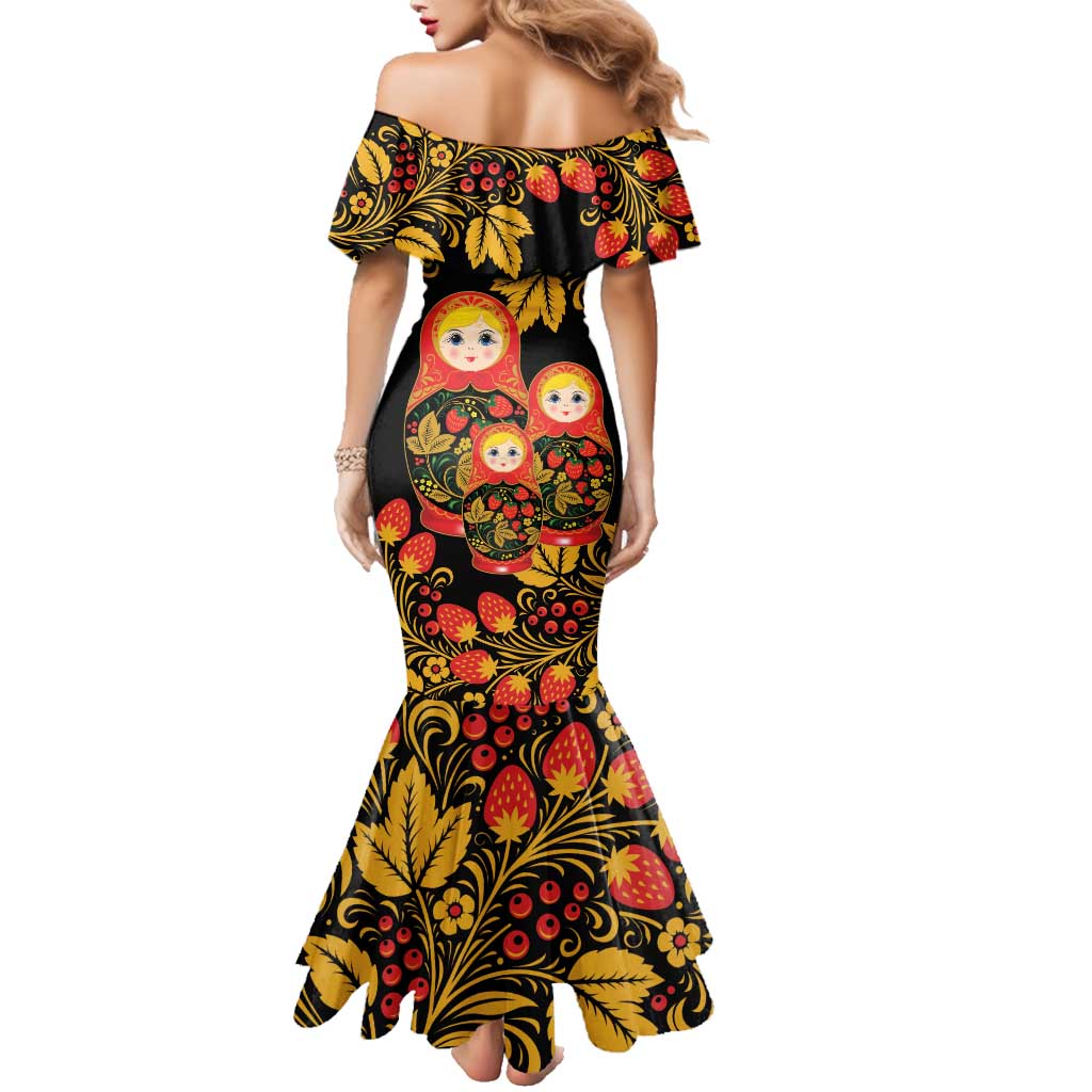 Russian Matryoshka Doll Family Matching Mermaid Dress and Hawaiian Shirt Khokhloma Patterns - Wonder Print Shop