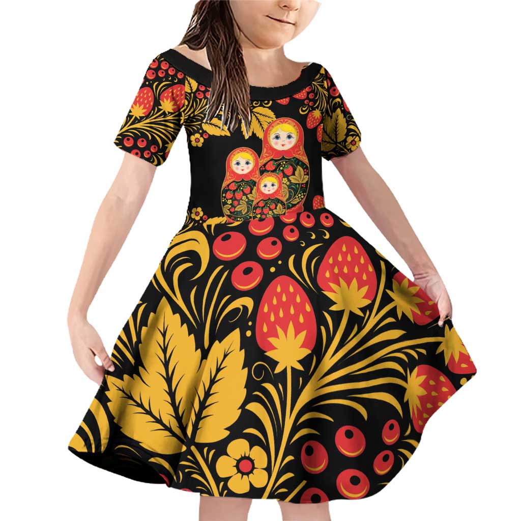 Russian Matryoshka Doll Family Matching Off Shoulder Short Dress and Hawaiian Shirt Khokhloma Patterns - Wonder Print Shop