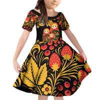 Russian Matryoshka Doll Family Matching Off Shoulder Short Dress and Hawaiian Shirt Khokhloma Patterns - Wonder Print Shop