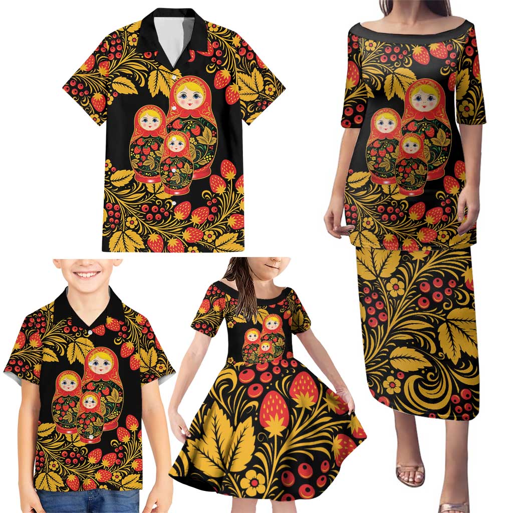 Russian Matryoshka Doll Family Matching Puletasi and Hawaiian Shirt Khokhloma Patterns - Wonder Print Shop