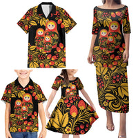 Russian Matryoshka Doll Family Matching Puletasi and Hawaiian Shirt Khokhloma Patterns - Wonder Print Shop