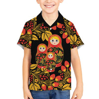 Russian Matryoshka Doll Family Matching Short Sleeve Bodycon Dress and Hawaiian Shirt Khokhloma Patterns - Wonder Print Shop