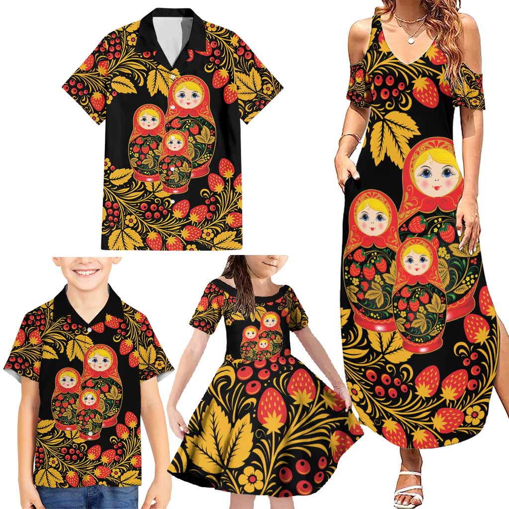 Russian Matryoshka Doll Family Matching Summer Maxi Dress and Hawaiian Shirt Khokhloma Patterns - Wonder Print Shop