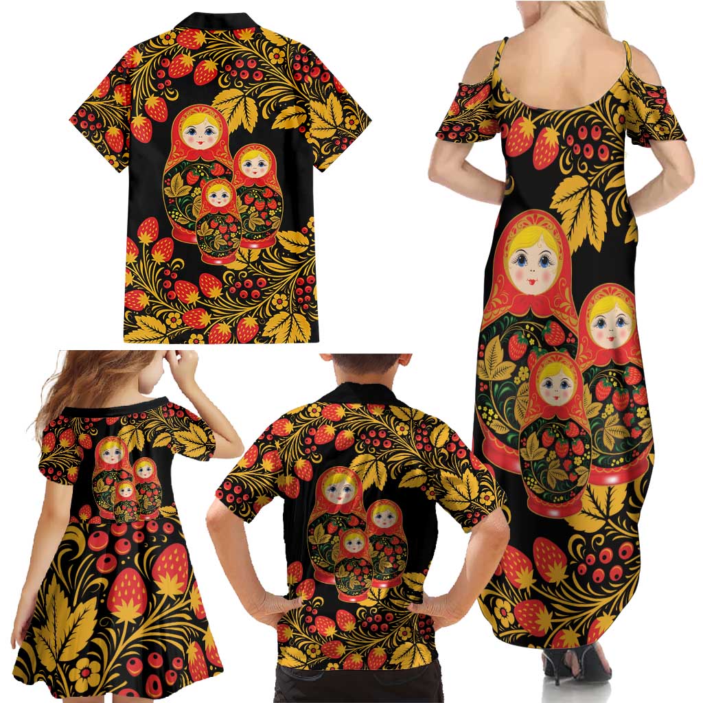 Russian Matryoshka Doll Family Matching Summer Maxi Dress and Hawaiian Shirt Khokhloma Patterns - Wonder Print Shop