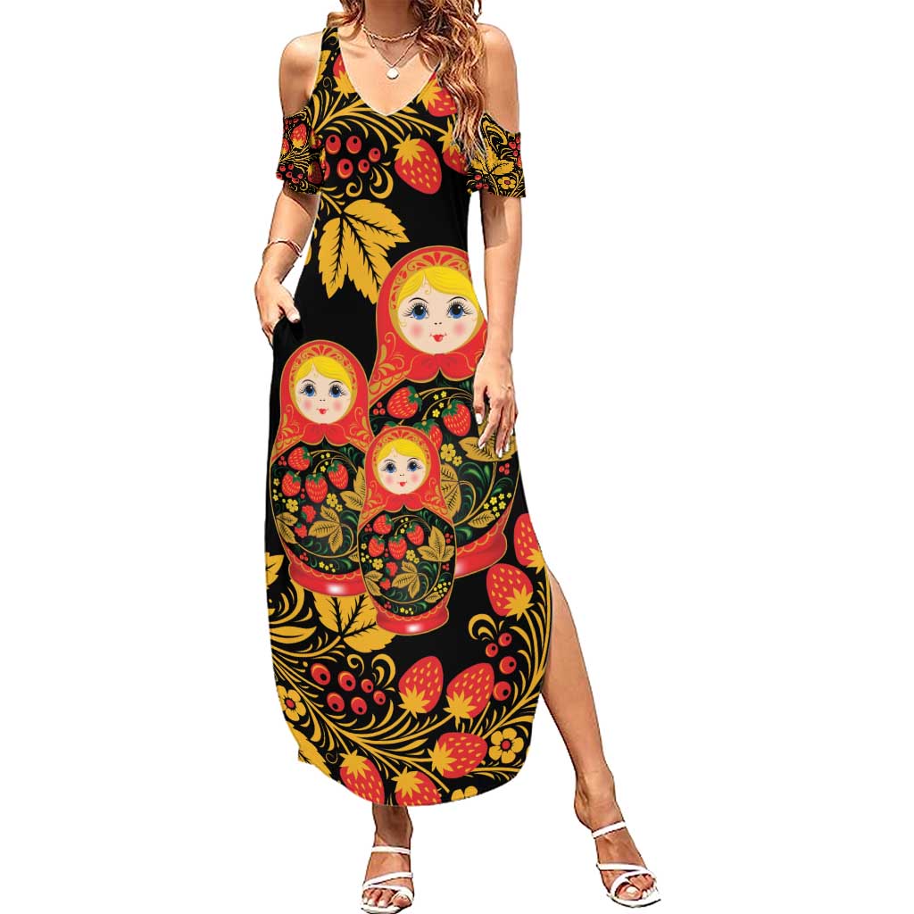 Russian Matryoshka Doll Family Matching Summer Maxi Dress and Hawaiian Shirt Khokhloma Patterns - Wonder Print Shop