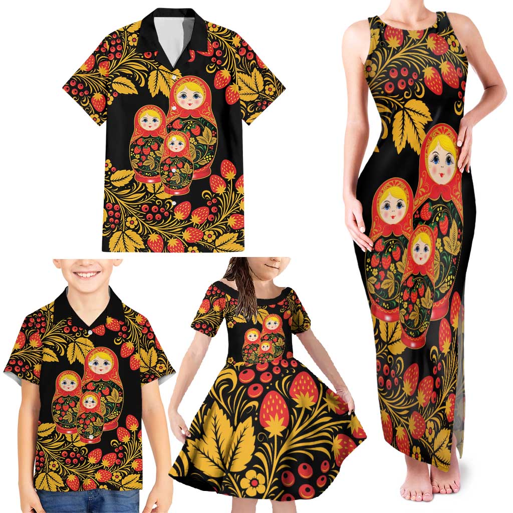 Russian Matryoshka Doll Family Matching Tank Maxi Dress and Hawaiian Shirt Khokhloma Patterns - Wonder Print Shop