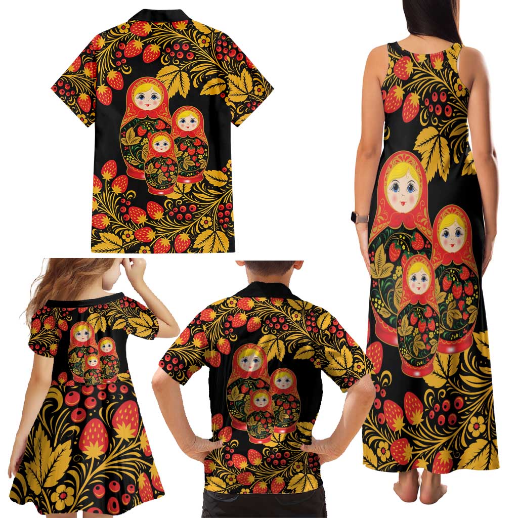 Russian Matryoshka Doll Family Matching Tank Maxi Dress and Hawaiian Shirt Khokhloma Patterns - Wonder Print Shop