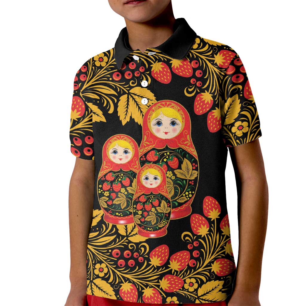 Russian Matryoshka Doll Kid Polo Shirt Khokhloma Patterns - Wonder Print Shop