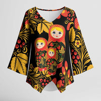 Russian Matryoshka Doll Kimono Sleeve Blouse Khokhloma Patterns - Wonder Print Shop