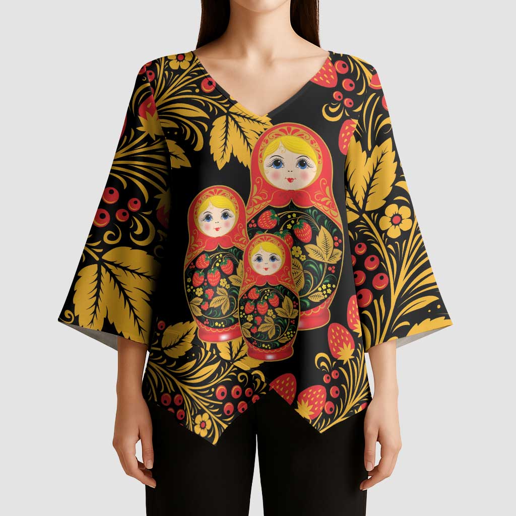 Russian Matryoshka Doll Kimono Sleeve Blouse Khokhloma Patterns - Wonder Print Shop