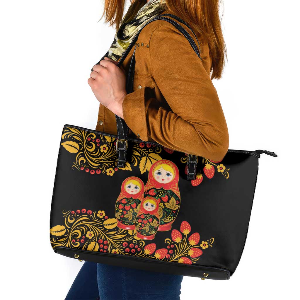 Russian Matryoshka Doll Leather Tote Bag Khokhloma Patterns - Wonder Print Shop