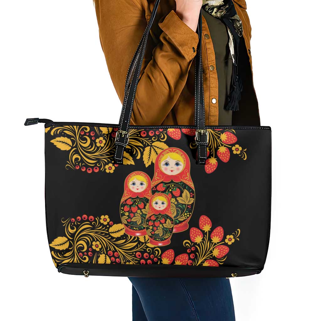 Russian Matryoshka Doll Leather Tote Bag Khokhloma Patterns - Wonder Print Shop