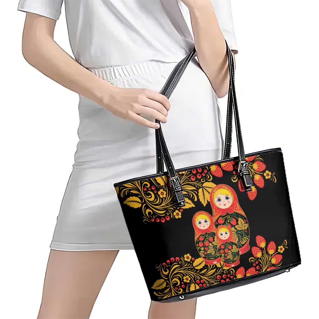 Russian Matryoshka Doll Leather Tote Bag Khokhloma Patterns - Wonder Print Shop