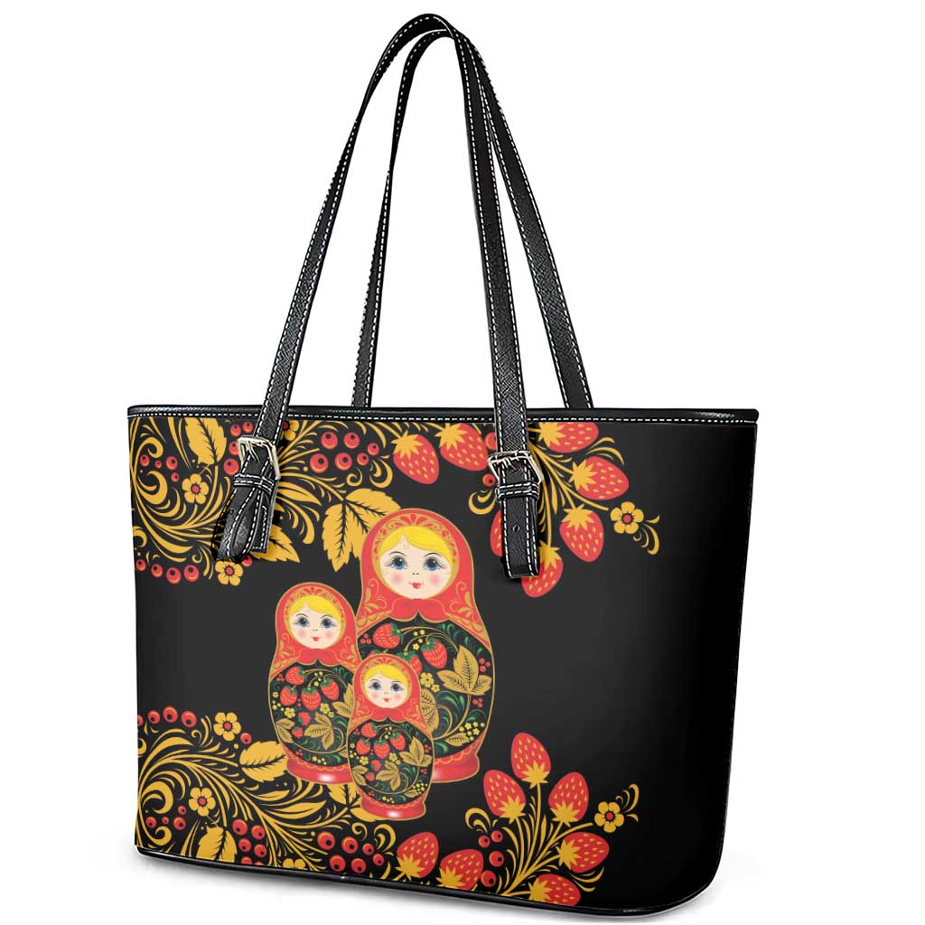 Russian Matryoshka Doll Leather Tote Bag Khokhloma Patterns - Wonder Print Shop