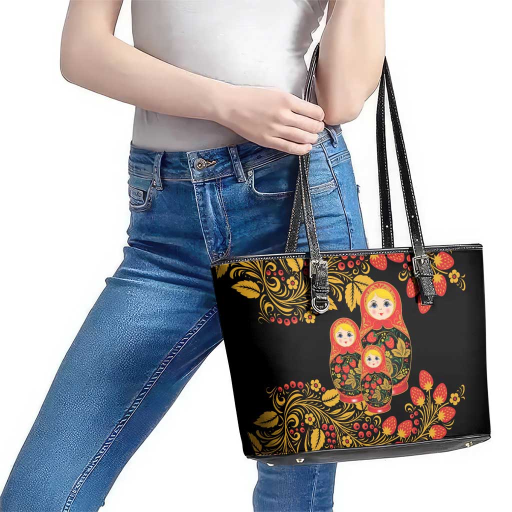 Russian Matryoshka Doll Leather Tote Bag Khokhloma Patterns - Wonder Print Shop
