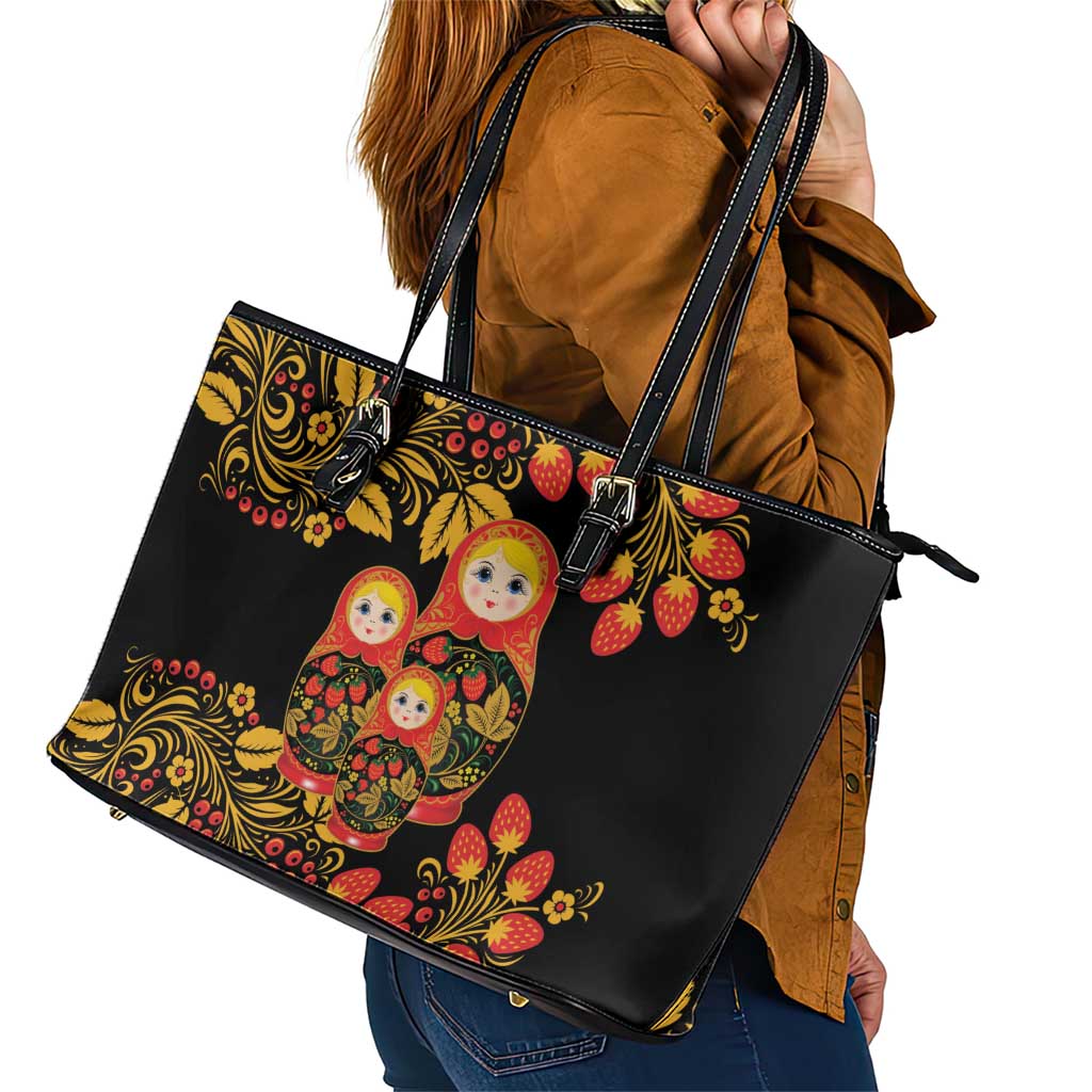 Russian Matryoshka Doll Leather Tote Bag Khokhloma Patterns - Wonder Print Shop