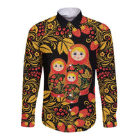 Russian Matryoshka Doll Long Sleeve Button Shirt Khokhloma Patterns - Wonder Print Shop