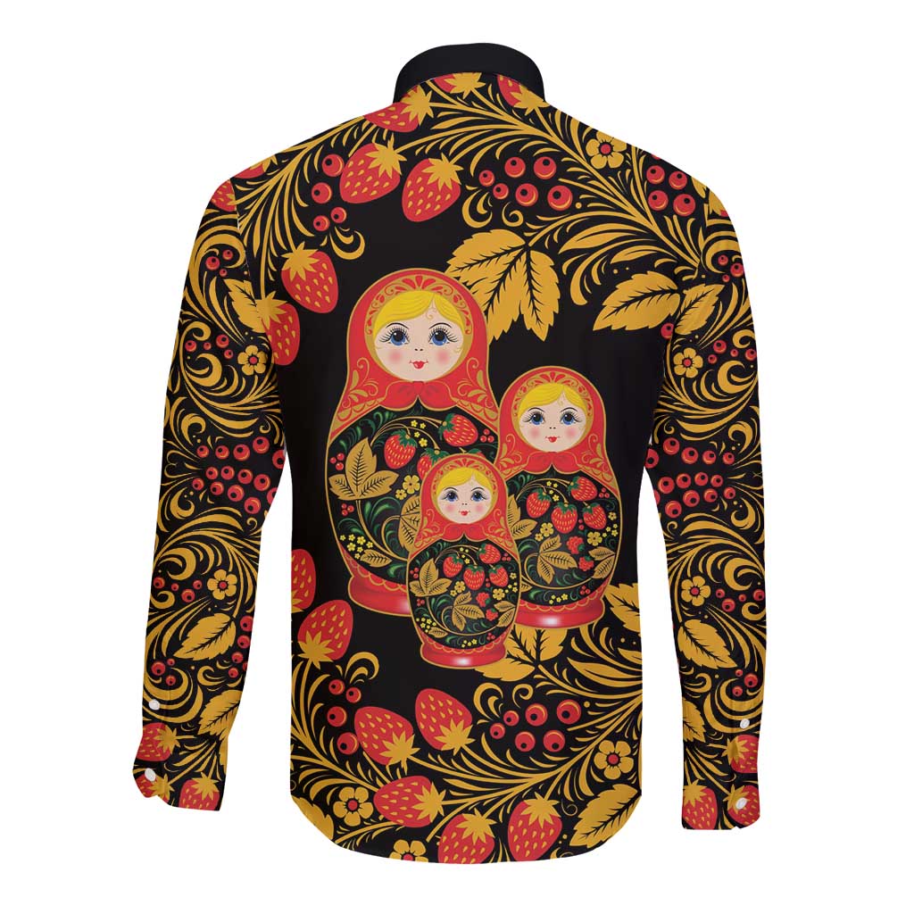 Russian Matryoshka Doll Long Sleeve Button Shirt Khokhloma Patterns - Wonder Print Shop