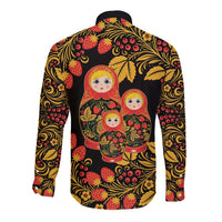 Russian Matryoshka Doll Long Sleeve Button Shirt Khokhloma Patterns - Wonder Print Shop
