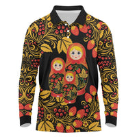 Russian Matryoshka Doll Long Sleeve Polo Shirt Khokhloma Patterns - Wonder Print Shop