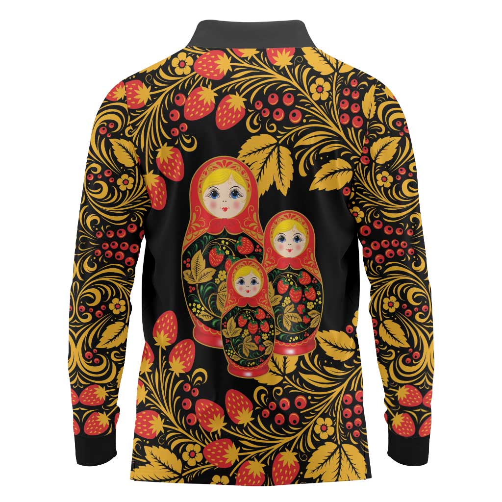 Russian Matryoshka Doll Long Sleeve Polo Shirt Khokhloma Patterns - Wonder Print Shop