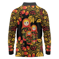 Russian Matryoshka Doll Long Sleeve Polo Shirt Khokhloma Patterns - Wonder Print Shop