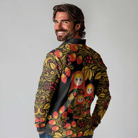 Russian Matryoshka Doll Long Sleeve Polo Shirt Khokhloma Patterns - Wonder Print Shop