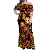 Russian Matryoshka Doll Off Shoulder Maxi Dress Khokhloma Patterns - Wonder Print Shop