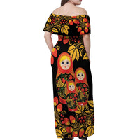 Russian Matryoshka Doll Off Shoulder Maxi Dress Khokhloma Patterns - Wonder Print Shop