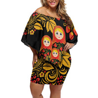 Russian Matryoshka Doll Off Shoulder Short Dress Khokhloma Patterns - Wonder Print Shop