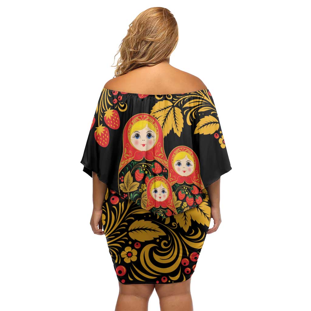 Russian Matryoshka Doll Off Shoulder Short Dress Khokhloma Patterns - Wonder Print Shop