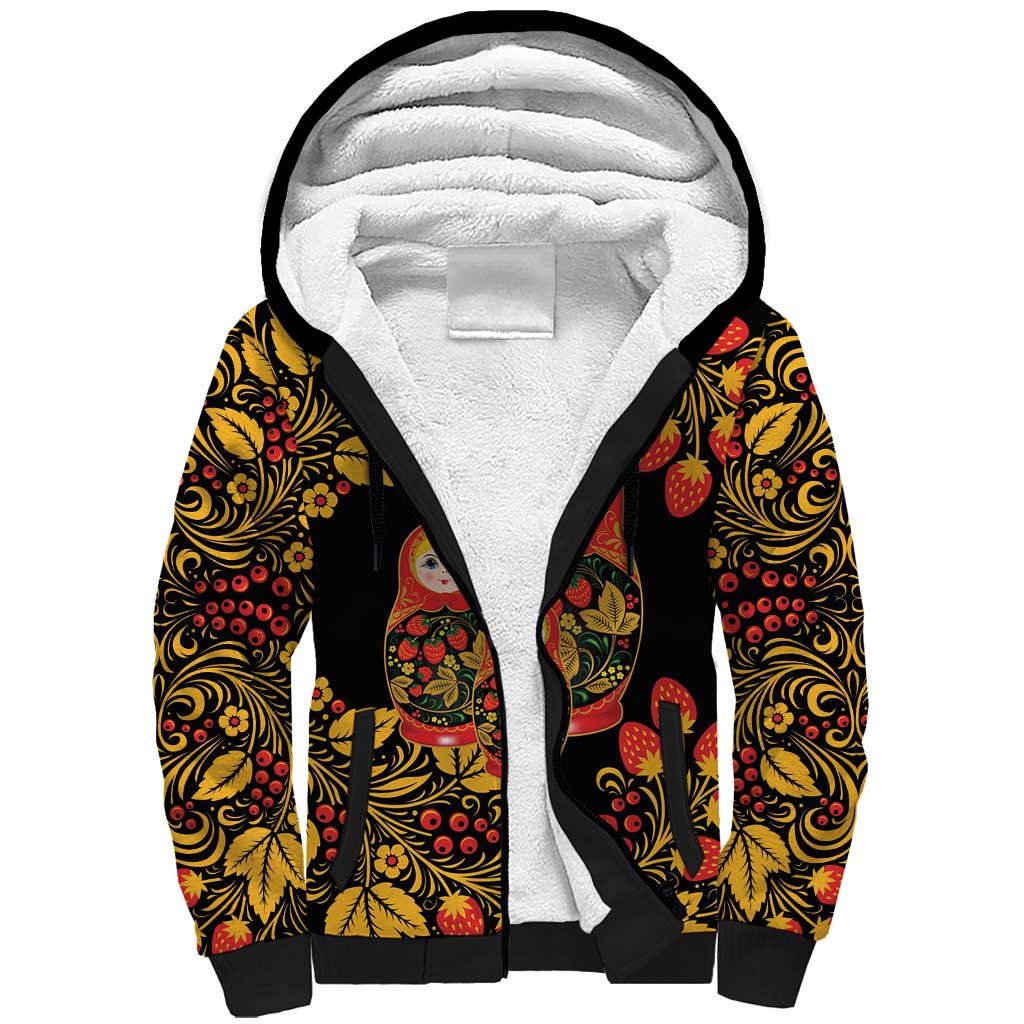 Russian Matryoshka Doll Sherpa Hoodie Khokhloma Patterns - Wonder Print Shop