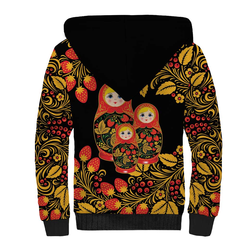 Russian Matryoshka Doll Sherpa Hoodie Khokhloma Patterns - Wonder Print Shop