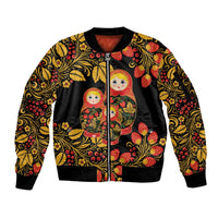 Russian Matryoshka Doll Sleeve Zip Bomber Jacket Khokhloma Patterns - Wonder Print Shop