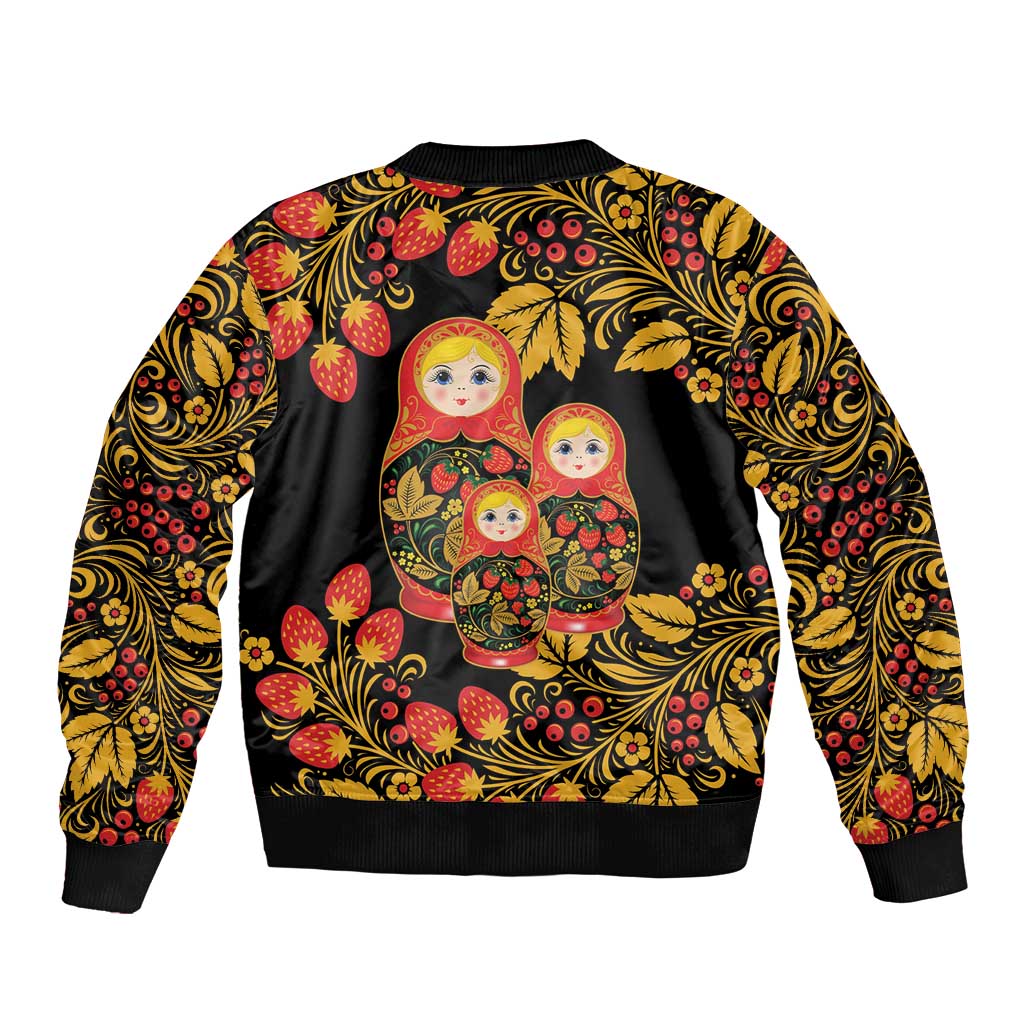 Russian Matryoshka Doll Sleeve Zip Bomber Jacket Khokhloma Patterns - Wonder Print Shop