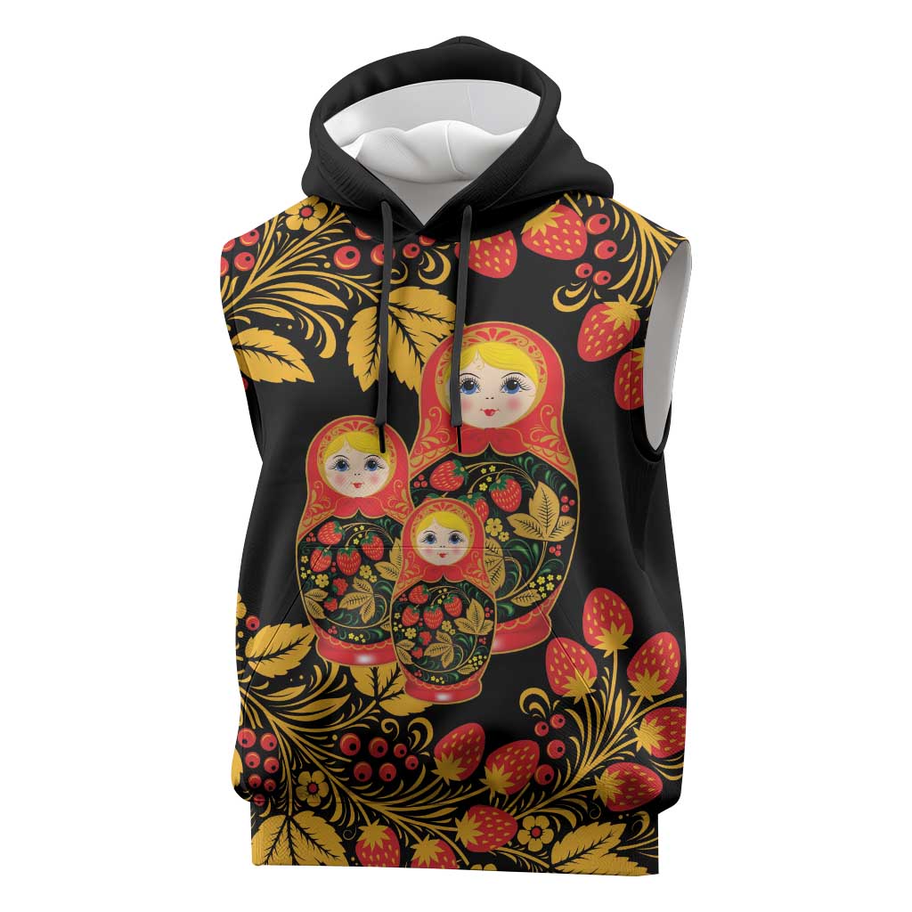 Russian Matryoshka Doll Sleeveless Hoodie Khokhloma Patterns - Wonder Print Shop