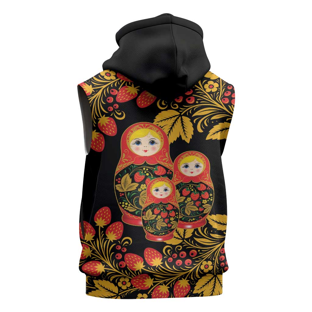 Russian Matryoshka Doll Sleeveless Hoodie Khokhloma Patterns - Wonder Print Shop