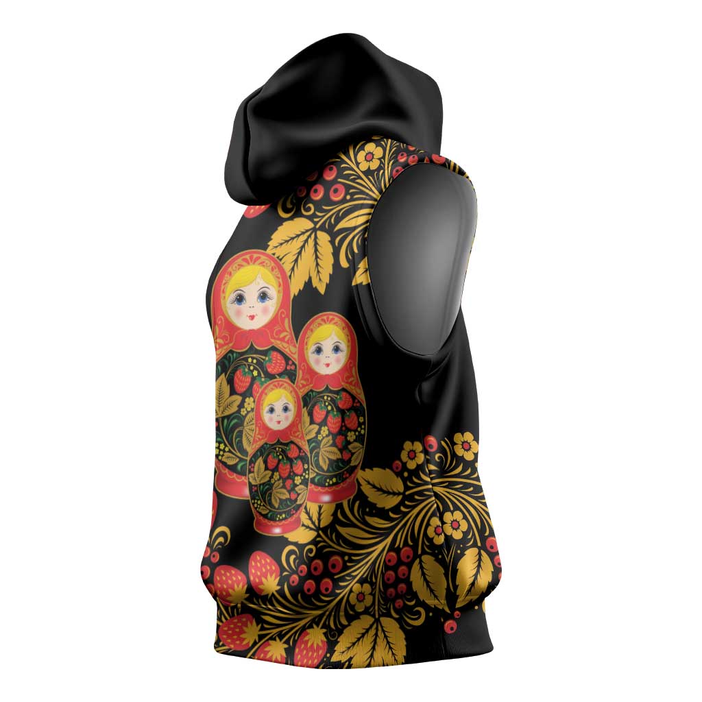 Russian Matryoshka Doll Sleeveless Hoodie Khokhloma Patterns - Wonder Print Shop