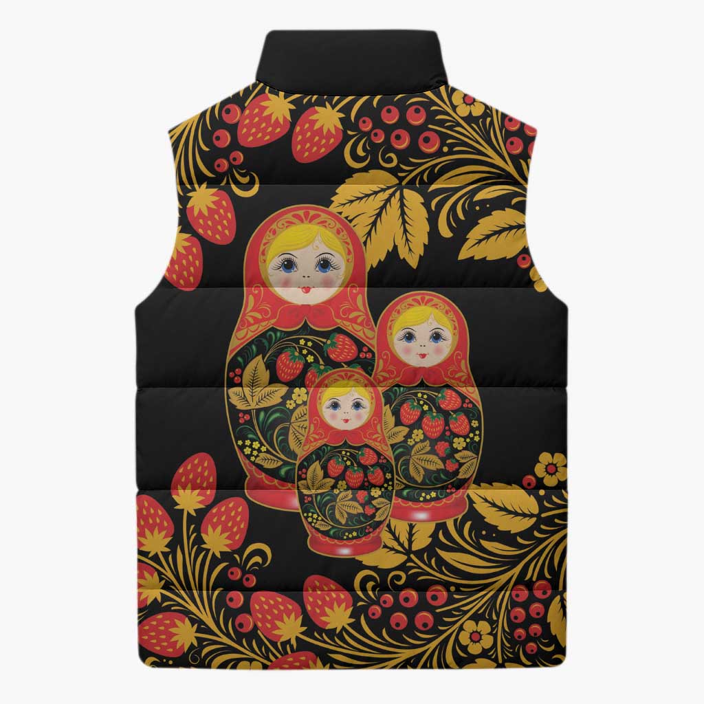 Russian Matryoshka Doll Sleeveless Puffer Jacket Khokhloma Patterns - Wonder Print Shop